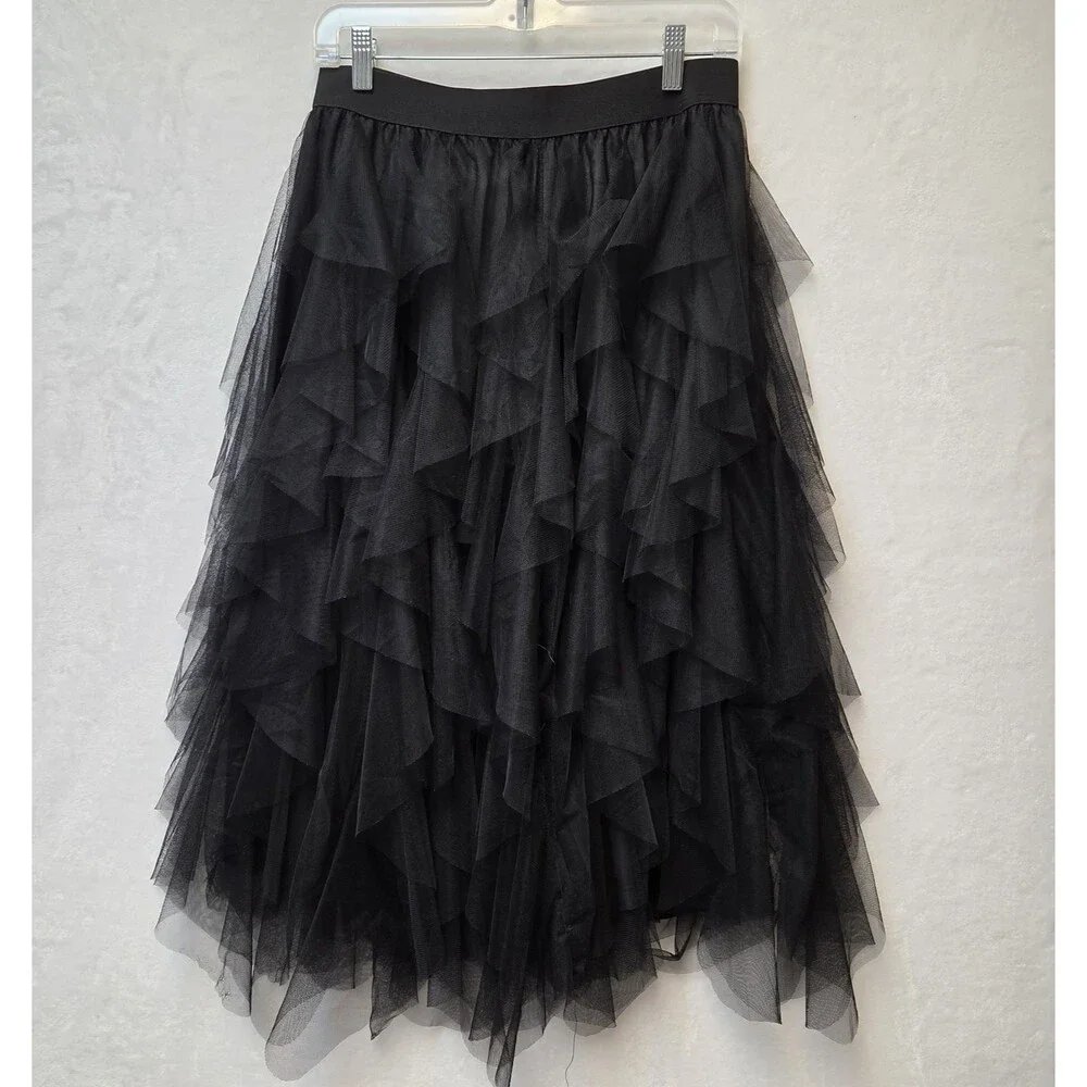 Unbranded Black Layered Tulle Broomstick Skirt Sz Lg Witchy Fairy Whimsy Goth - Picture 1 of 4